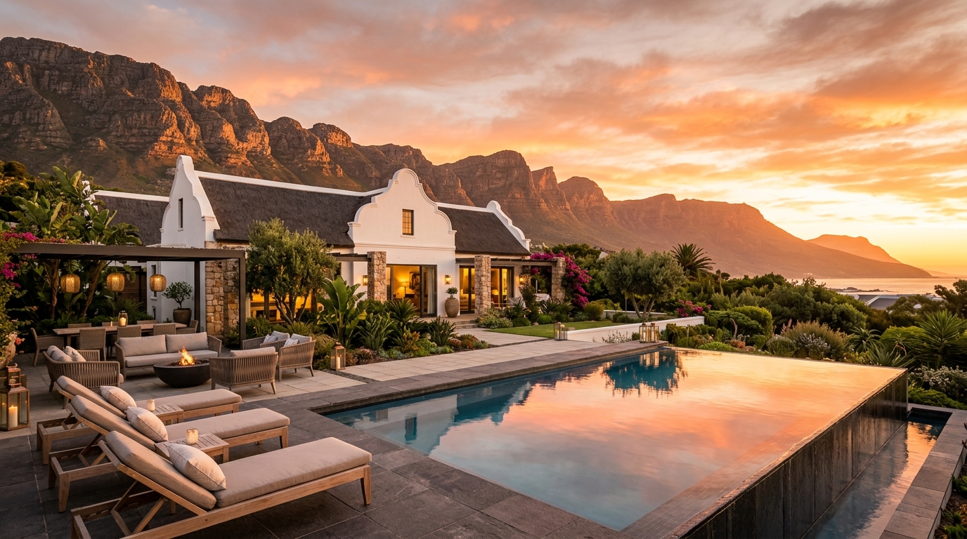 South African guesthouse at sunset