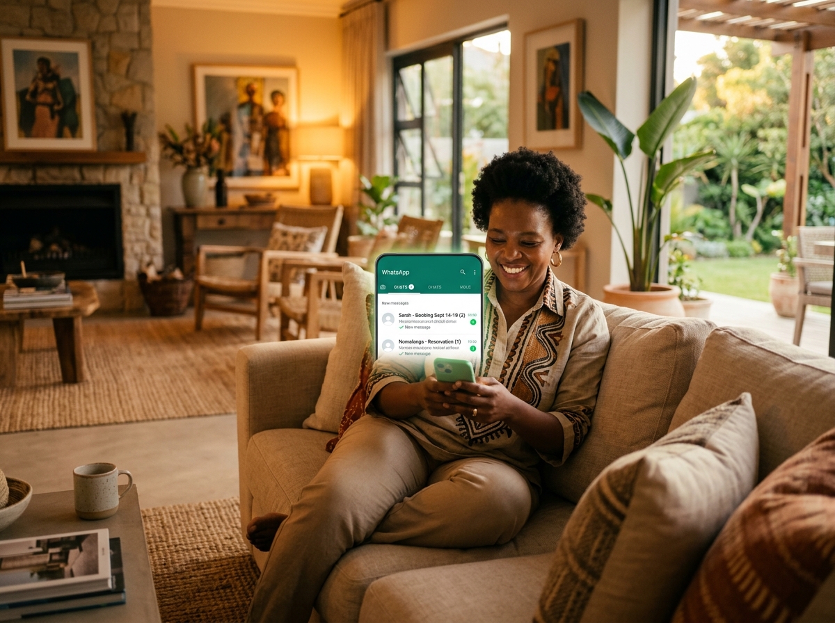 Relaxed guesthouse owner checking bookings